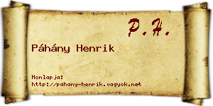 Páhány Henrik névjegykártya