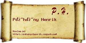 Páhány Henrik névjegykártya